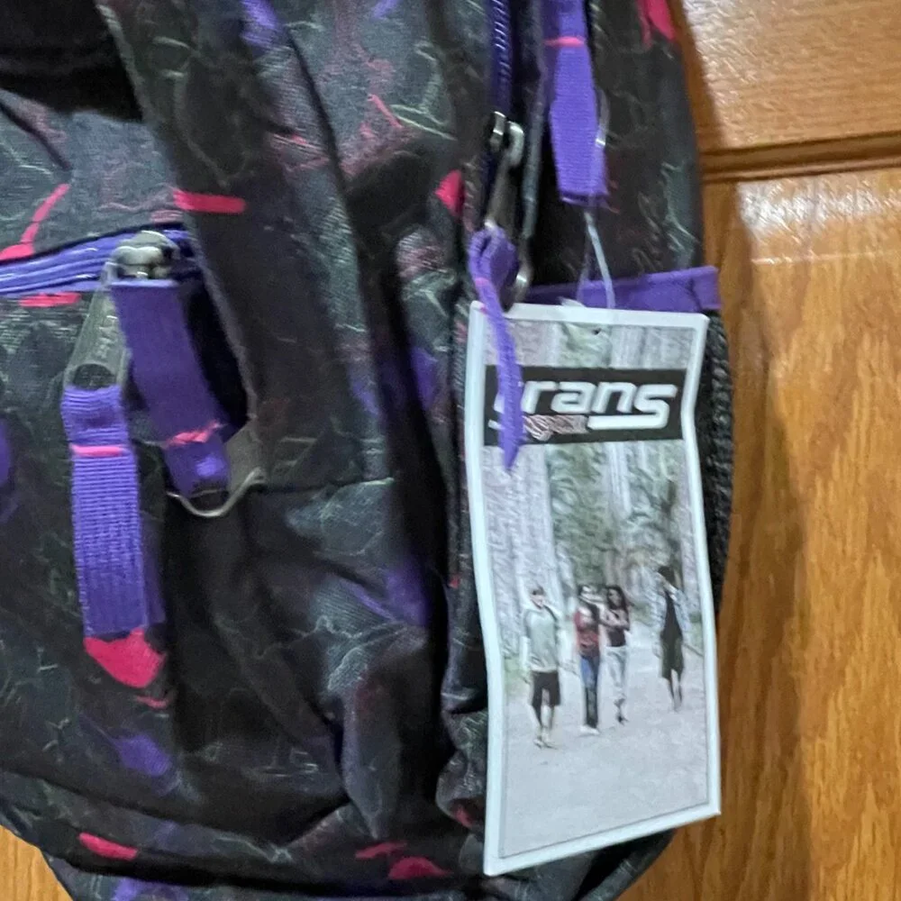Trans By Jansport 36L Large Supermax School Black Pink Purple Bird Backpack NWT